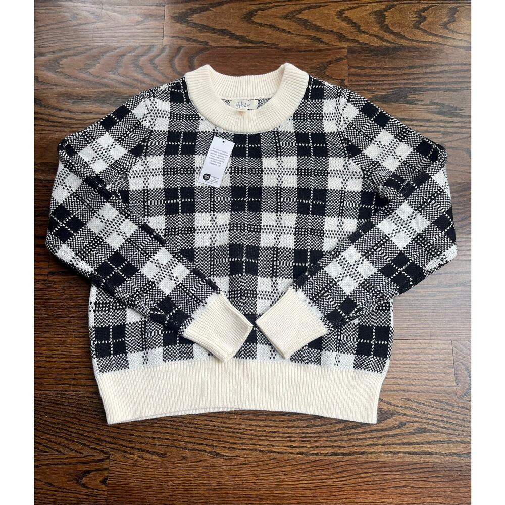 Style&Co women’s sweater Sz. PS cotton black white preppy academia NWT